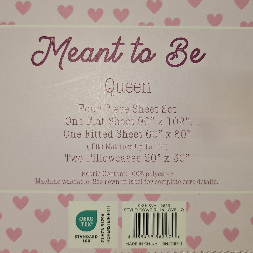 Meant To Be "Cowgirl in Love" Queen Four Piece Sheet Set - Picture 3 of 3